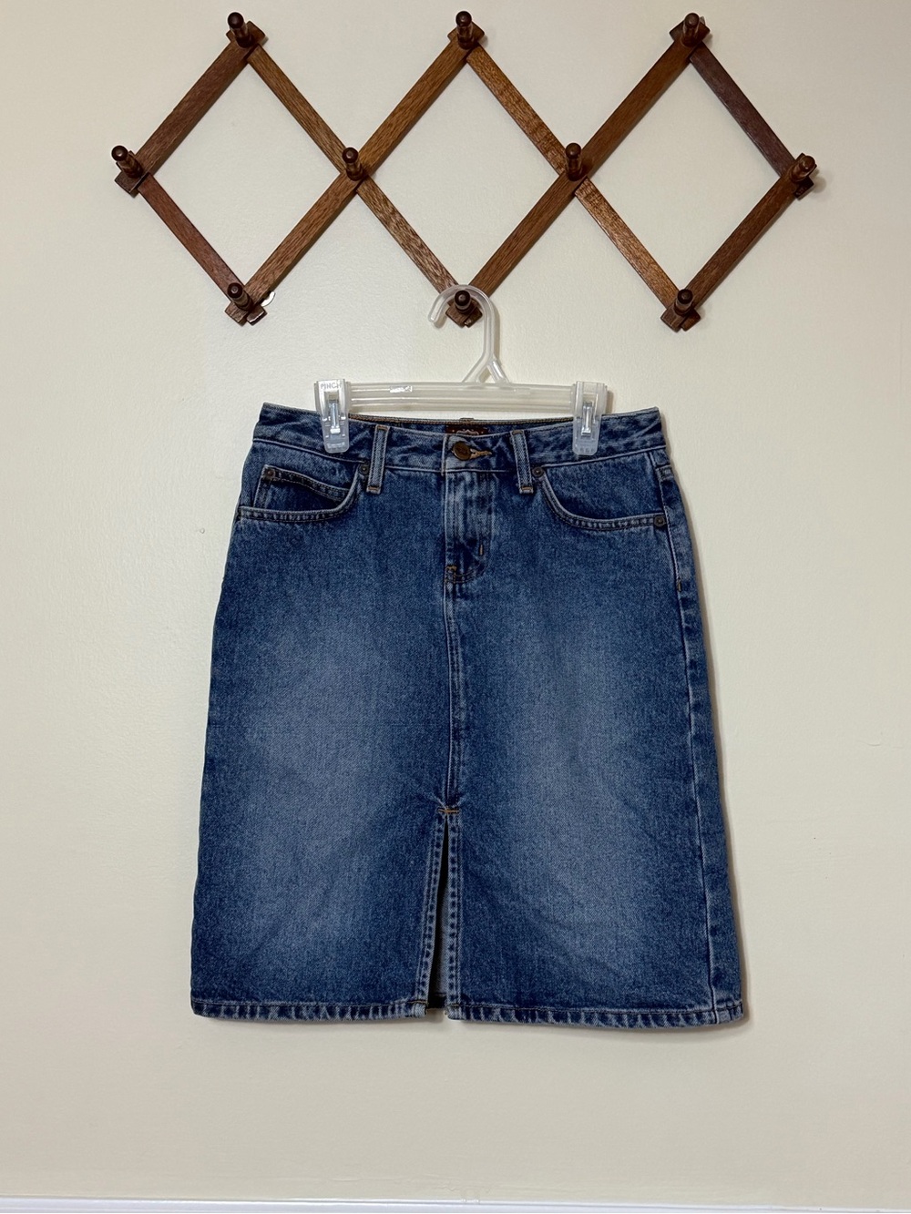 BONGO Vintage Blue Denim Midi Skirt Front Slit Cowgirl Western Modest Festival